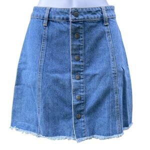Francesca’s Harpers Snap Front Button Front Blue Denim Mini Skirt